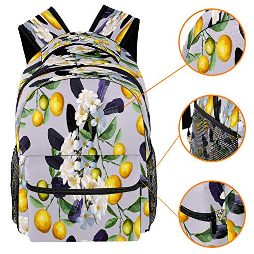 Naranja Kumquat con flores frutas patrón mochila escolar bolsa de libro casual para viajes, motivo 1 (Multicolor) - bbackpacks004