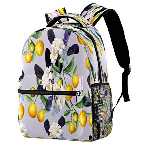 Naranja Kumquat con flores frutas patrón mochila escolar bolsa de libro casual para viajes, motivo 1 (Multicolor) - bbackpacks004