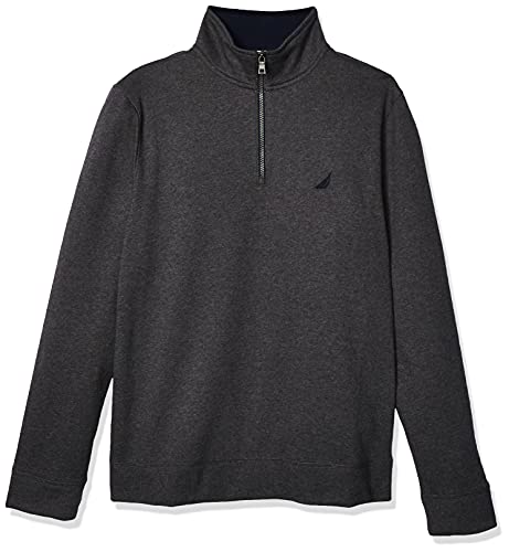 Nautica Men's Solid 1/4 Zip Fleece Sweatshirt, Charcoal Heather, Small