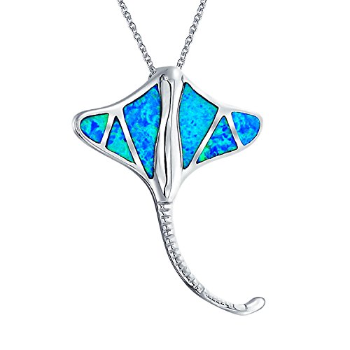 Náuticas Grande Ocean Azul Creado Opal Inlay Stingray Collar Colgante De Plata Esterlina 925 Mujer