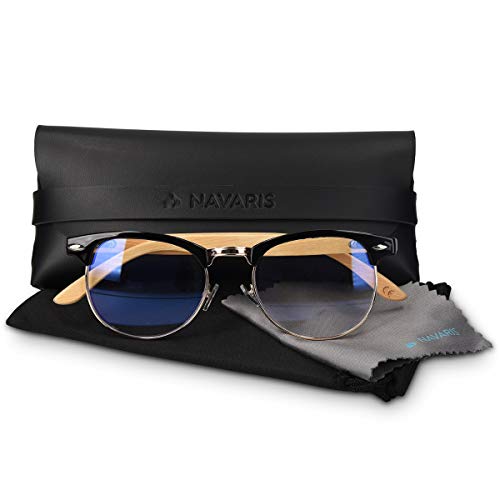 Navaris gafas de bambú - Gafas sin graduar con patillas de madera - Gafas retro para hombre y mujer - Gafas con filtro bloqueador de luz azul