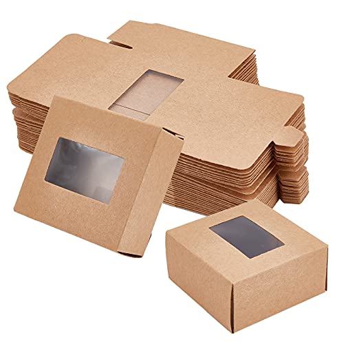 NBEADS 30 cajas de panadería de 8 x 8 x 4 cm con ventana, cajas de regalo cuadradas de cartón, caja de ventana para postres, pasteles, dulces, magdalenas, donas, macarrones y embalaje de joyas (camel)