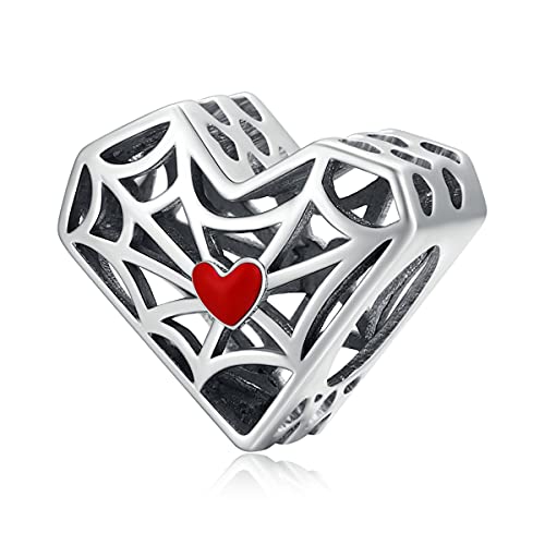 NeaL Love Hearted Charm de corazón Hueco cuentas de corazón DIY para pulsera Spide web amor en forma de encanto hecho a mano