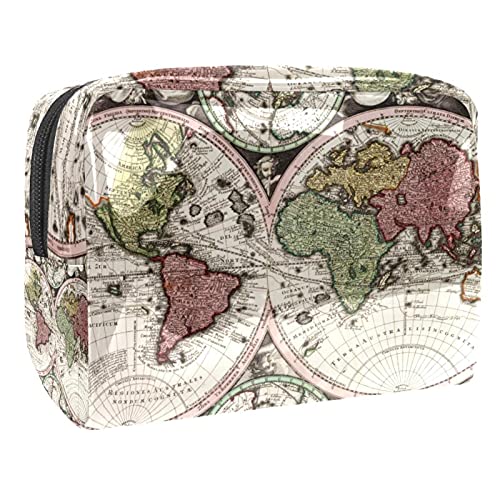 Neceser Maquillaje Portátil Mapa del Mundo Bolsa de Maquillaje Organizador de Maquillaje Bolso de Cosméticos de Viaje para niñas y Mujeres 18.5x7.5x13cm