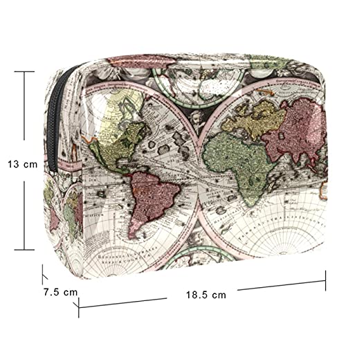 Neceser Maquillaje Portátil Mapa del Mundo Bolsa de Maquillaje Organizador de Maquillaje Bolso de Cosméticos de Viaje para niñas y Mujeres 18.5x7.5x13cm