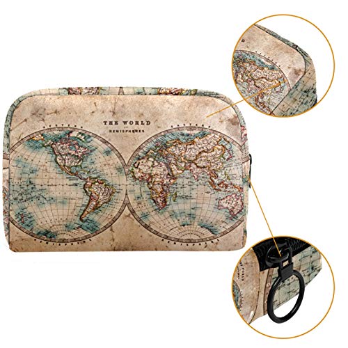 Neceser Maquillaje Portátil Mapa del Viejo Mundo Retro Bolsa de Maquillaje Organizador de Maquillaje Bolso de Cosméticos de Viaje para niñas y Mujeres 18.5x7.5x13cm