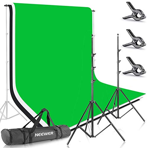 Neewer 10086005, 2.6M X 3M Soportes de Fondo con 1.8M X 2.8M Fondo(Blanco,Negro,Verde) para Fotografía y Vídeo