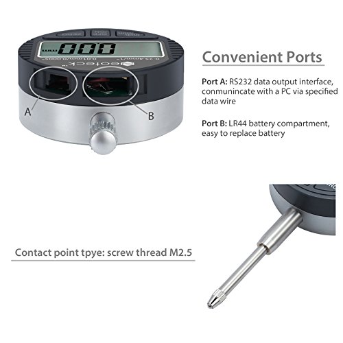 Neoteck Indicador Digital 0.01/0.0005'' 25.4mm Reloj Comparador Calibre Digital Medición del Dial Indicador de Sonda Digital Rango 0-25.4mm / 1'' Indicador de Prueba de Dial Indicador Electrónico
