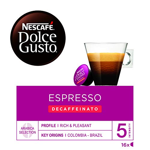 Nescafé DOLCE GUSTO Café ESPRESSO DESCAFEINADO, Pack de 3 x 16 Cápsulas - Total: 48 Cápsulas