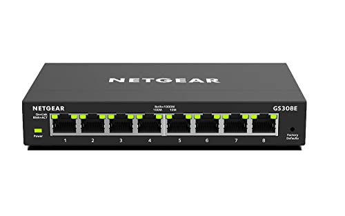 NETGEAR Switch Ethernet de 8 puertos GS308E, Switch Gigabit Smart Plus, hub Ethernet metálico de sobremesa, negro