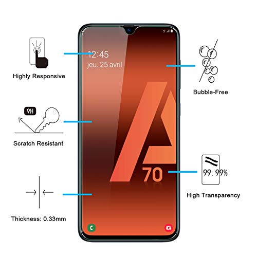 NEW'C 3 Unidades, Protector de Pantalla para Samsung Galaxy A70, Antiarañazos, Antihuellas, Sin Burbujas, Dureza 9H, 0.33 mm Ultra Transparente, Vidrio Templado Ultra Resistente