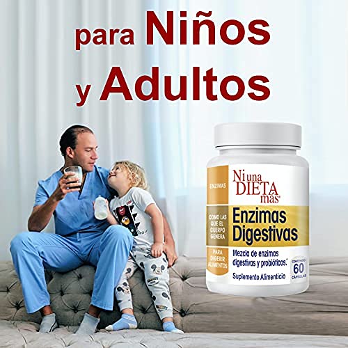 NI UNA DIETA MÁS - Reduce el Abdomen Inflamado por Queso, Frutas, Dulces, Carnes y Leche - ENZIMAS DIGESTIVAS con Probióticos (para Niños y Adultos)