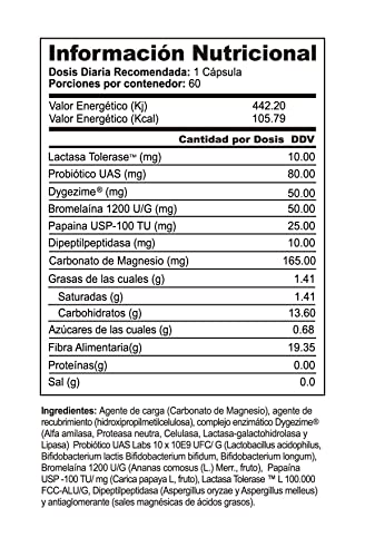 NI UNA DIETA MÁS - Reduce el Abdomen Inflamado por Queso, Frutas, Dulces, Carnes y Leche - ENZIMAS DIGESTIVAS con Probióticos (para Niños y Adultos)