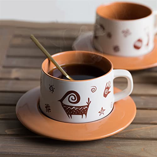 NIBEIWEISHOP Taza de cerámica del Vintage Tazas con la Bandeja 250ml Café Lindo de Muesli Copa del Desayuno del Desayuno del Desayuno Regalos Personalizados Taza de Café (Color : Antelope)