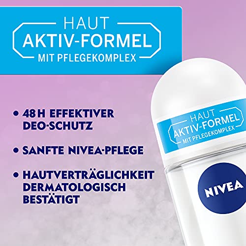 NIVEA Desodorante Roll-On Pure & Sensitive (50 ml), desodorante con protección antitranspirante de 48 horas para pieles sensibles, desodorante nutritivo sin quemaduras, enrojecimiento e irritación