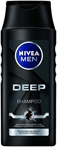 NIVEA MEN Deep Shampoo (250 ml), champú eficaz con carbón activo, champú revitalizante para una frescura duradera.