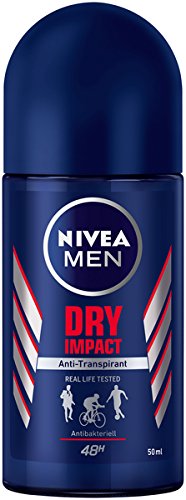 NIVEA MEN Desodorante Dry Impact Roll On en paquete de 6 unidades (6 x 50 ml), rodillo antitranspirante para una sensación refrescante en la piel, desodorante con protección de 48 horas.