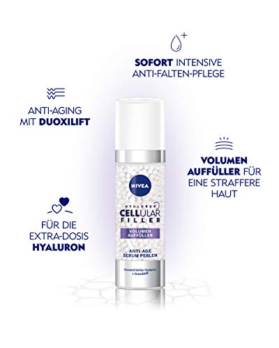 NIVEA Relleno celular hialurónico con cuentas de suero antiedad (30 ml), suero antiarrugas, relleno de volumen, suero facial con ácido hialurónico y colágeno