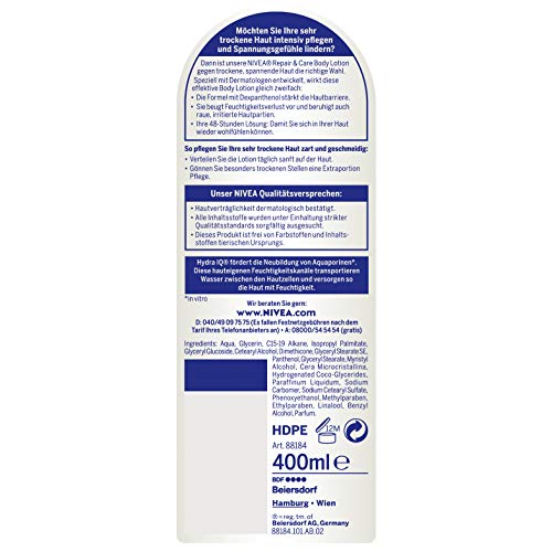 Nivea - Repair & care, loción corporal, pack de 3 (3 x 400 ml)