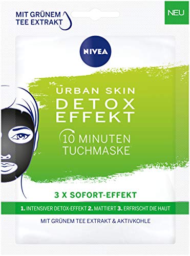NIVEA Urban Skin Detox efecto 10 minutos máscara en paquete de 5 unidades (5 x 1 unidad), mascarilla facial para piel estresada, cuidado facial profundo