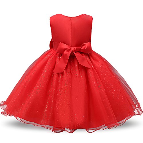 NNJXD Vestido de Fiesta de Princesa con Encaje de Flor de 3D sin Mangas para Niñas Talla(90) 12-18 Meses Rojo