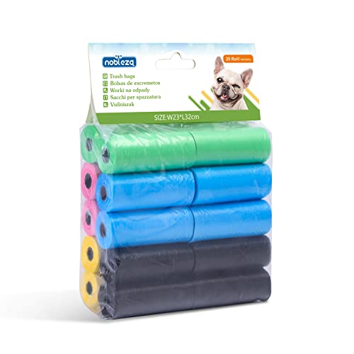 Nobleza - 300 Conde Bolsas Caca Perro Bolsas para excrementos de Perros Pack de 20 Rollos 5 Colores