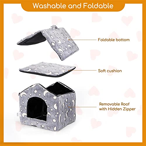 Nobleza Caseta Perro Interior, Plegable Casa y Sofá para Mascotas, Suave Casa para Gatos Conejos para Invierno, con Cojín Extraíble, Camas Cálidas para Cachorro, Gris L48*W45*H39CM (M)