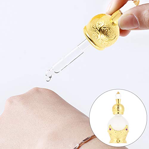 Non Botella de Perfume de Vidrio Vacía Recargable Elegante Retro Vidrio Esmerilado Aceites Esenciales Frasco Gotero Decorativo para Agua Bendita Loción Tóner 15 Ml (Dorado)