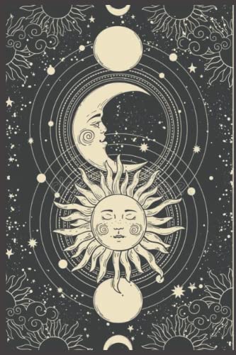 NOTEBOOK: Mystical Drawing Of Sun With Face, Moon And Crescent Moon NOTEBOOK