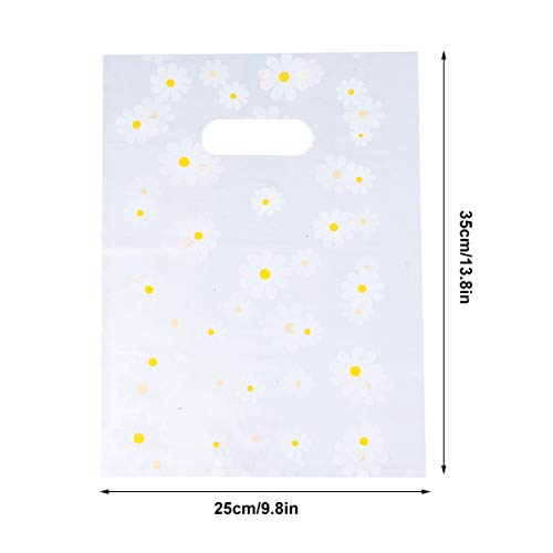 NUOBESTY 100 Unids Bolsa de Asa Transparente Bolsas de Mercancía de Flores con Asas Troqueladas Patrón de Crisantemo para Ferias Comerciales Compras Al por Menor 35X25 Cm