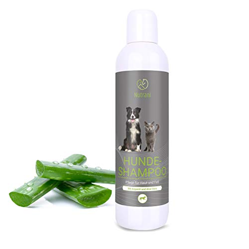 Nutrani Champú para perros con aceite de argán y aloe vera – Champú nutritivo para perros para pieles sensibles y pelaje brillante – pH neutro, hidratante y regrasante | 200 ml