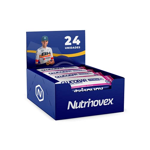 Nutrinovex Barritas Energéticas Glucobar de Magnesio con alto aporte energético y textura de gominolas a base de pulpa de fruta, vitaminas y minerales ideales para ciclismo (24 barritas x 35g)