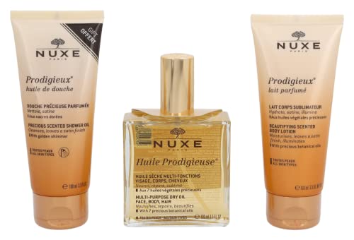 NUXE HUILE PRODIGIEUSE 100ML+PRODIGIEUX HUILE DOUCHE 100ML+PRODIGIEUX LAIT PARFUME 100ML SET VIAJE