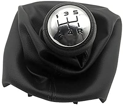 OBEST Pomo de Cambio con Funda, 5 Marchas Pomos de palanca de cambios, Cubierta a Prueba de Polvo de Cuero PU Suave, Cambio de Marchas para Peugeot 207 307 307 CC 308, Negro