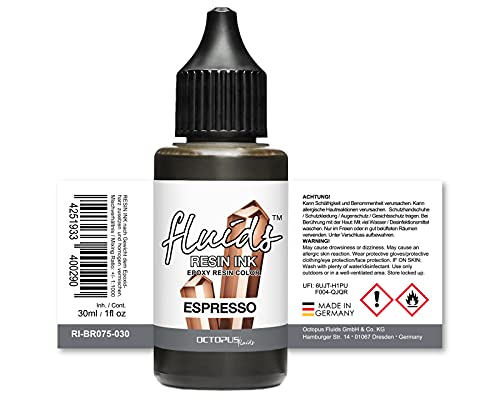 Octopus Fluids Resin Ink ESPRESSO, Tinta de alcohol para colorear resina epoxi y resina UV, Alcohol Ink para Resin Art, resin colours 30 ml, marrón