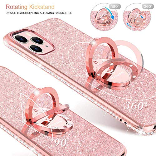 OCYCLONE Funda para iPhone 11 Pro MAX, Glitter Cristal Diamante Brillante y Soporte de Anillo para Niñas y Mujeres, Funda para Teléfono con Purpurina para iPhone 11 Pro MAX de 6.5 Pulgadas - Oro Rosa