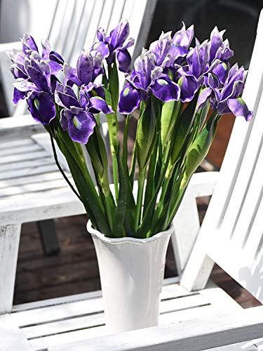 OIJN 1 tallo púrpura profundo PU mano-sentimiento iris flor artificial, flor artificial realista iris de 58cm