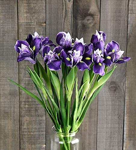 OIJN 1 tallo púrpura profundo PU mano-sentimiento iris flor artificial, flor artificial realista iris de 58cm