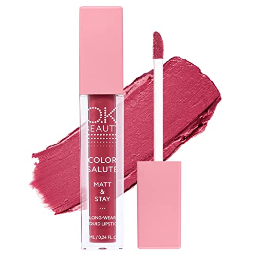 OK BEAUTY COLOR SALUTE MATT & STAY Soft Satin Long-Lasting Waterproof Liquid Matte Lipstick (Fever)