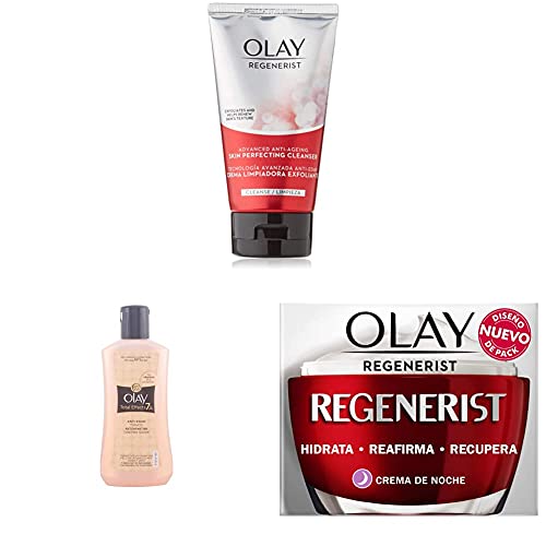 Olay - Regenerist, Sistema de limpieza perfeccionador de piel + 7 en 1 Tónico Limpiador + Crema Facial De Noche, Fórmula Con Vitamina B3 Y Niacinamida