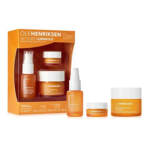 Ole Henriksen Let's Get Luminous - Serum Truth iluminador esencial con vitamina C 15 ml, crema de gel iluminador 30 ml, crema para ojos Banana Bright 7 ml