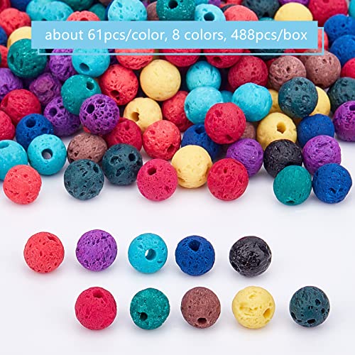 OLYCRAFT 488pcs 6 mm Cuentas de Roca Volcánica, Cuentas de Chakra de 8 Colores, Perlas de Lava Curativas de Energía, Cuentas Sueltas de Piedras Preciosas Redondas para la Fabricación de Joyas