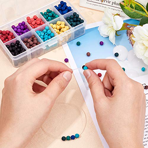 OLYCRAFT 488pcs 6 mm Cuentas de Roca Volcánica, Cuentas de Chakra de 8 Colores, Perlas de Lava Curativas de Energía, Cuentas Sueltas de Piedras Preciosas Redondas para la Fabricación de Joyas