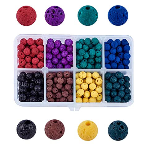 OLYCRAFT 488pcs 6 mm Cuentas de Roca Volcánica, Cuentas de Chakra de 8 Colores, Perlas de Lava Curativas de Energía, Cuentas Sueltas de Piedras Preciosas Redondas para la Fabricación de Joyas