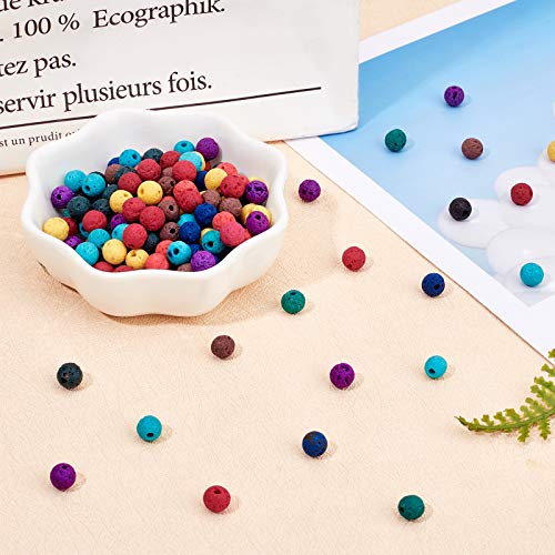 OLYCRAFT 488pcs 6 mm Cuentas de Roca Volcánica, Cuentas de Chakra de 8 Colores, Perlas de Lava Curativas de Energía, Cuentas Sueltas de Piedras Preciosas Redondas para la Fabricación de Joyas