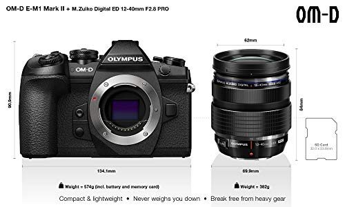 Olympus OM-D E-M1 Mark II Kit, Cámara de Sistema Micro Cuatro Tercios (20.4 MP, Estabilizador de Imagen de 5 Ejes, Visor Electrónico) y Objetivo M.Zuiko 12 - 40 mm PRO Universal, negro