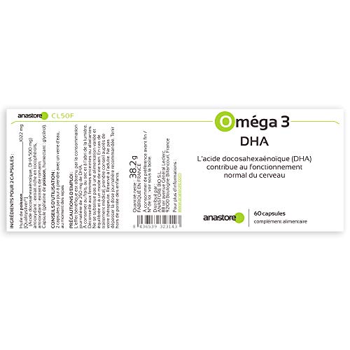 OMEGA 3 - DHA * 511 mg / 60 cápsulas * Cerebro, Visión * Garantía de satisfacción o reembolso * Fabricado en Francia