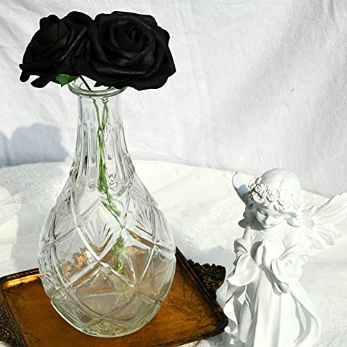ONLY ART Flores artificiales de rosas 25 piezas con tallo de rosas falsas para ramos de boda, centros de mesa, arreglos para fiestas de baby shower, decoración del hogar (negro)