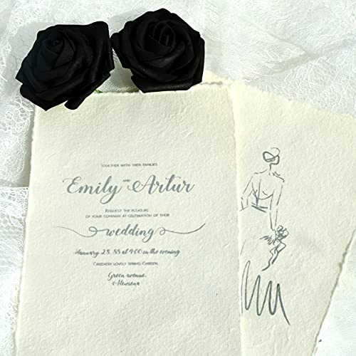 ONLY ART Flores artificiales de rosas 25 piezas con tallo de rosas falsas para ramos de boda, centros de mesa, arreglos para fiestas de baby shower, decoración del hogar (negro)