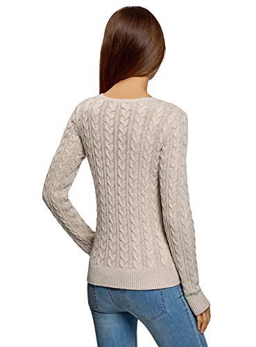 oodji Collection Mujer Jersey de Punto Texturizado con Trenzas, Beige, ES 42 / L